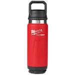 Image of the Milwaukee PACKOUT 24oz Insulated Bottle with Chug Lid in red