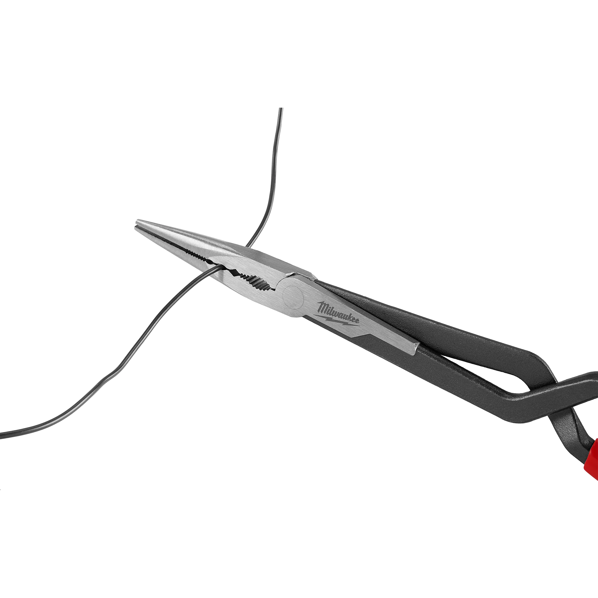 The straight nose 13" long reach pliers holding a wire