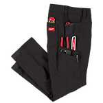 Black Milwaukee Tool work pants with Milwaukee Tool pliers in one pocket an a iPhone in the other