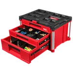 PACKOUT Multi-Depth 3-Drawer Tool Box with screws, tape, bolts, and more organized 