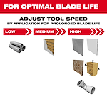 Adjust tool speed by application for prolonged blade life