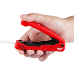 User holding the Milwaukee coax compression crimper