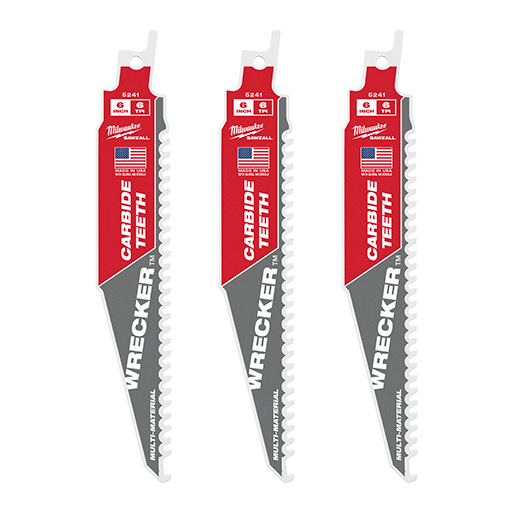 48-00-5341, 48-00-5241 - 6" 6 TPI THE WRECKER™ with Carbide Teeth SAWZALL® Blade 3PK