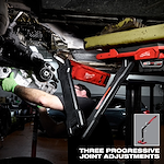 Image of the Milwaukee M18 Magnetic Extendable Boom Light highlighting the 3 progressive joint adjustments