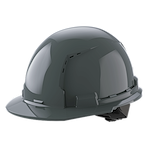 A glossy dark grey hard hat with slight ventilation features on the side.