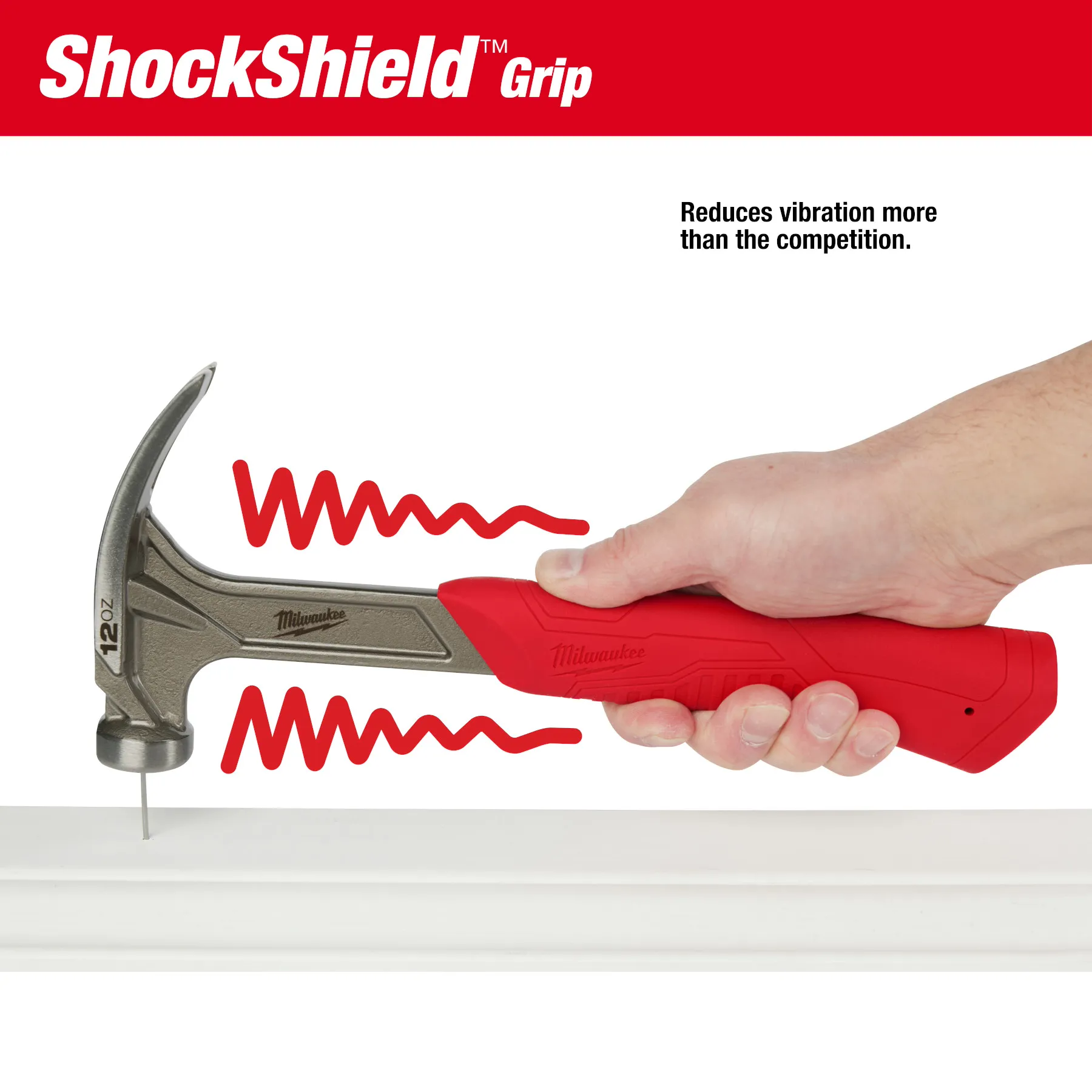 The 12oz Smooth Face Hybrid Claw Finish Hammer's shockshield grip reduces vibration more than the competition