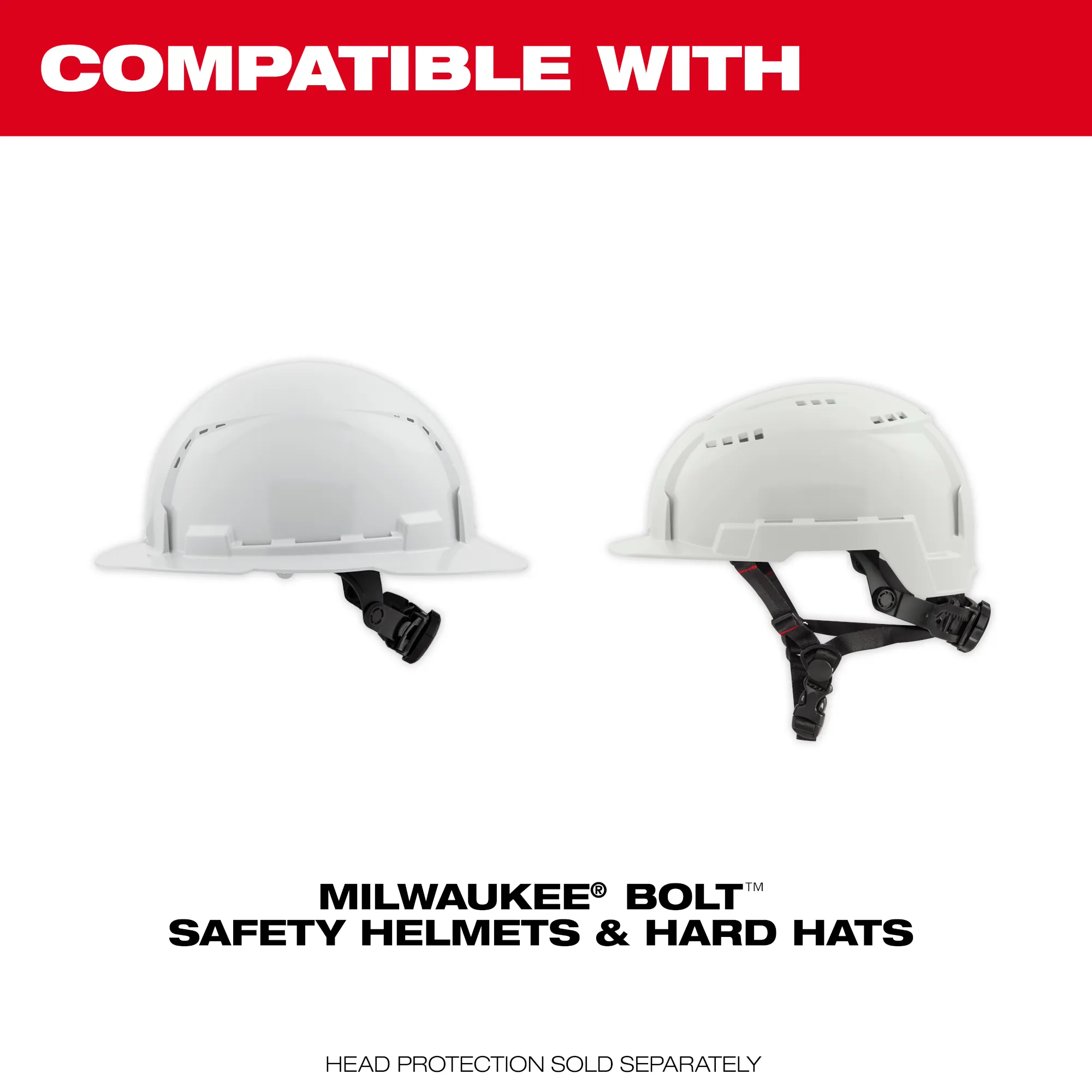 Image of the Milwaukee BOLT Safety Helmet & Hard Hat with the text "compatible with"