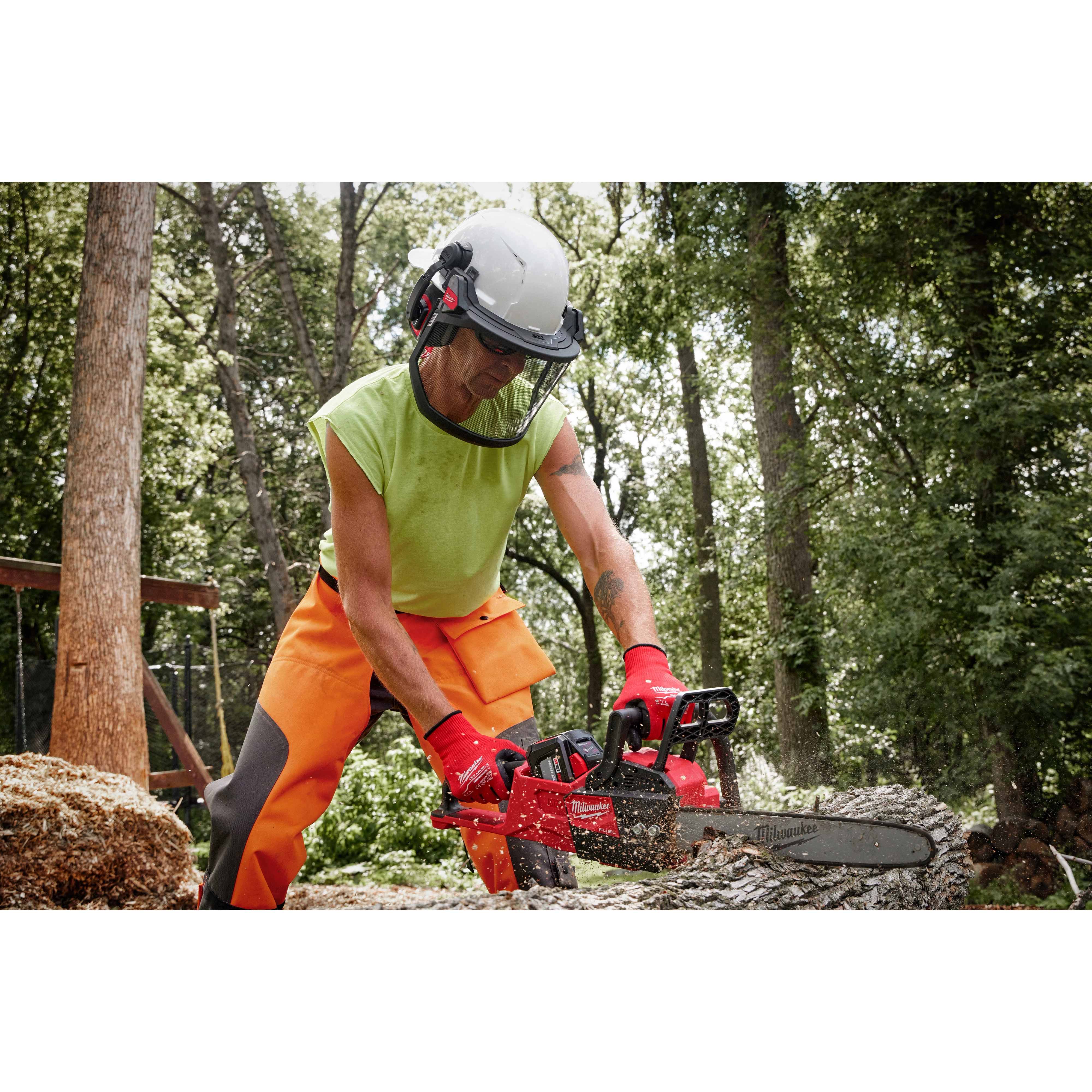 Worker wearing the BOLT Full Face Shield Metal Mesh for protection from debris