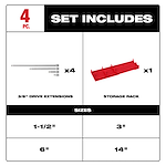 Includes image of the Milwaukee 4pc 3/8” Drive Extension Set