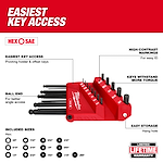 Walkaround image of the Milwaukee SAE 13-Key Ball End L-Key Set highlighting the USPs with the text "easiest key access"