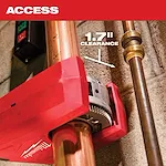 Close up image of the Milwaukee M12 Brushless 1-1/4" - 2" Copper Tubing Cutter highlighting the 1.7" clearance