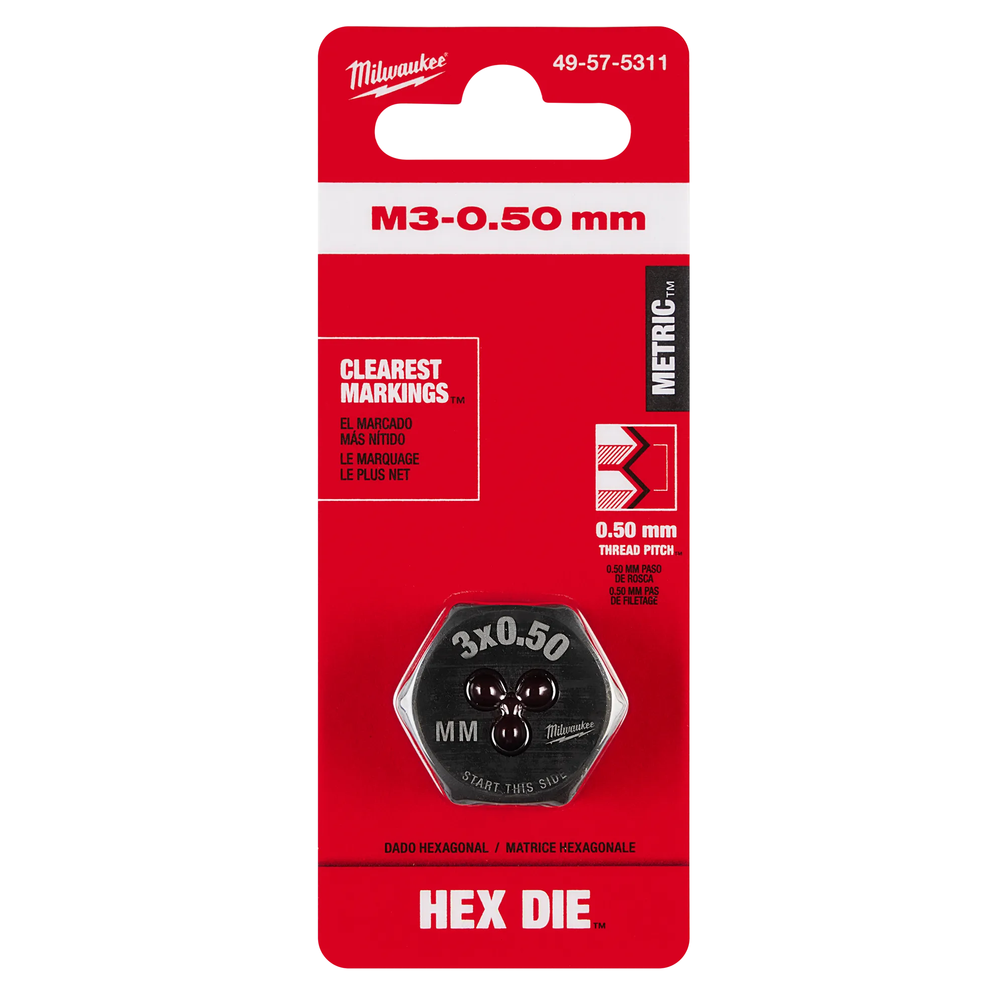 M3-0.50 mm 1-Inch Hex Die in its packaging