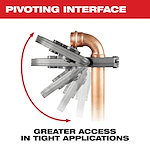 Image of the Milwaukee CTS-V Pivoting Press Ring Pivoting Interface with the text "Pivoting Interface. Greater Access in Tight Applications."