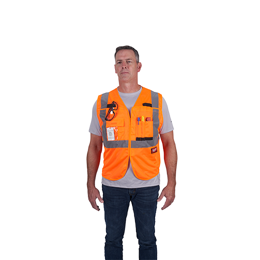 48-73-5125, 48-73-5126, 48-73-5127, 48-73-5128 - Class 2 Breakaway High Visibility Orange Mesh Safety Vest - L/XL