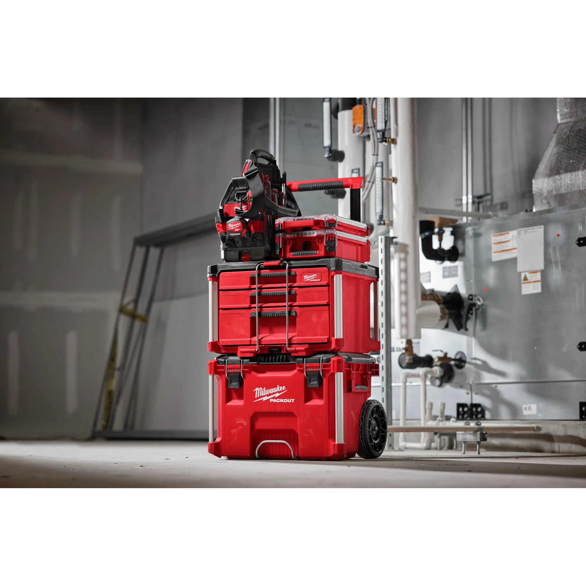 The PACKOUT 3-Drawer Tool Box attached to other PACKOUTs for customizable storage