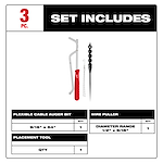 3-Piece set with a Flexible Cable Auger Bit, Wire Puller, and Placement Tool