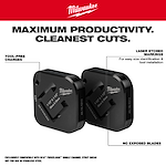 Milwaukee blade heads with laser-etched markings, tool-free changes, and no exposed blades for maximum productivity and cleanest cuts.