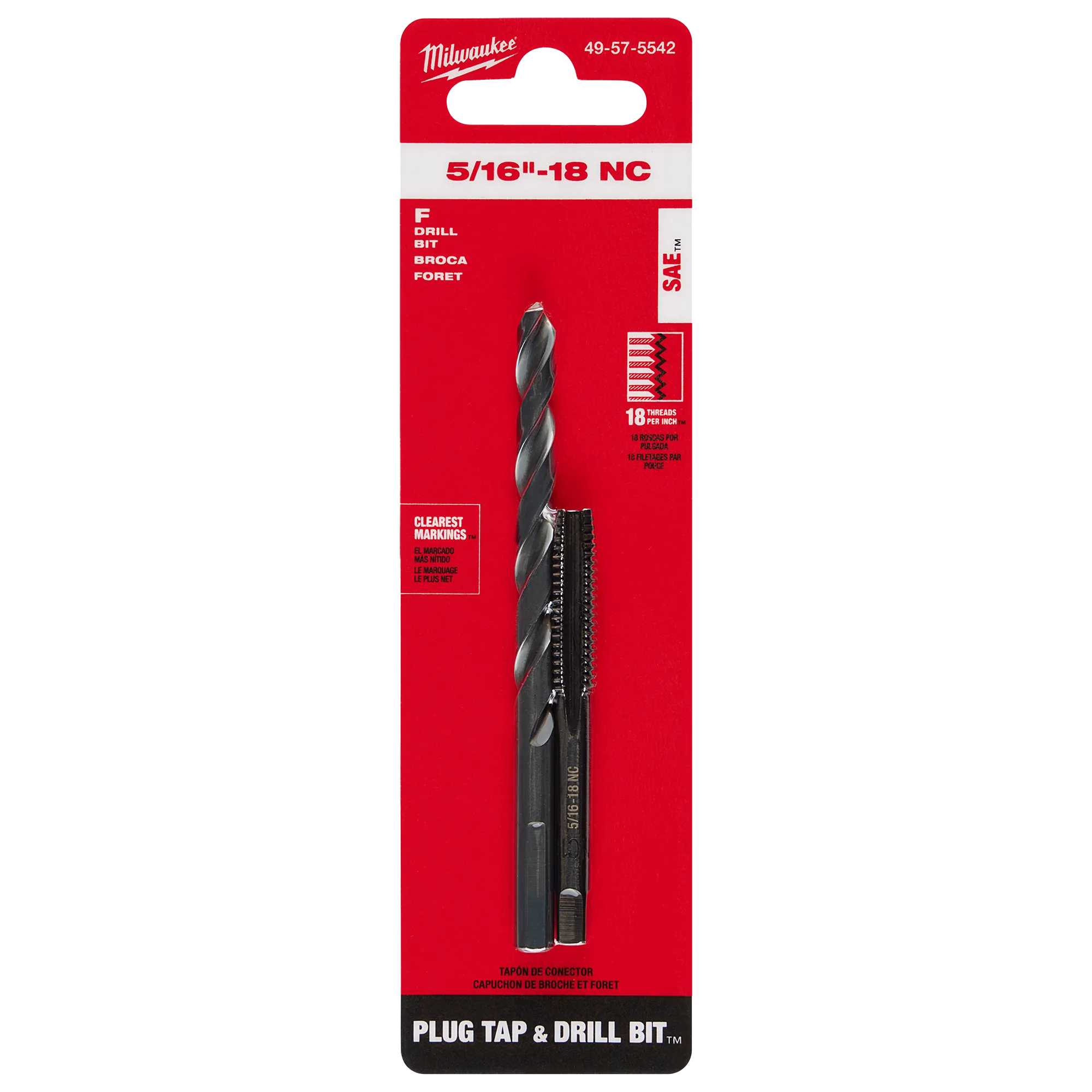 5/16"-18 Straight Flute Plug Tap & F Drill Bit in its packaging