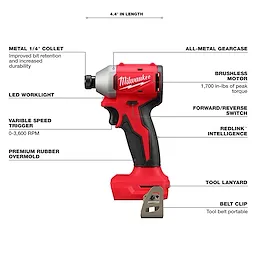 Compact Brushless 1/4" Hex Impact Driver is 4.4" in length