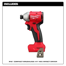 Includes one M18 Compact Brushless 1/4" Hex Impact Driver