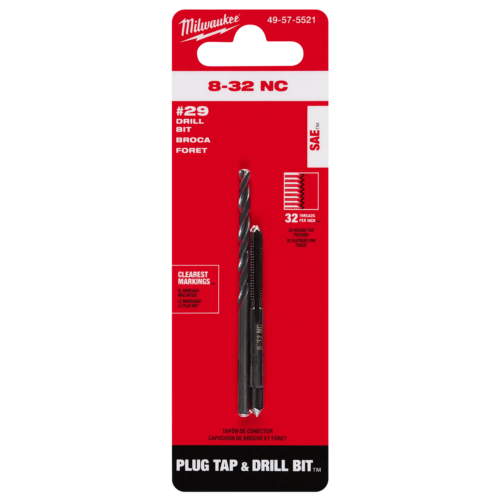 8-32 Straight Flute Plug Tap & #29 Drill Bit in its packaging