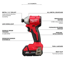 Compact Brushless 1/4" Hex Impact Driver is 4.4" in length