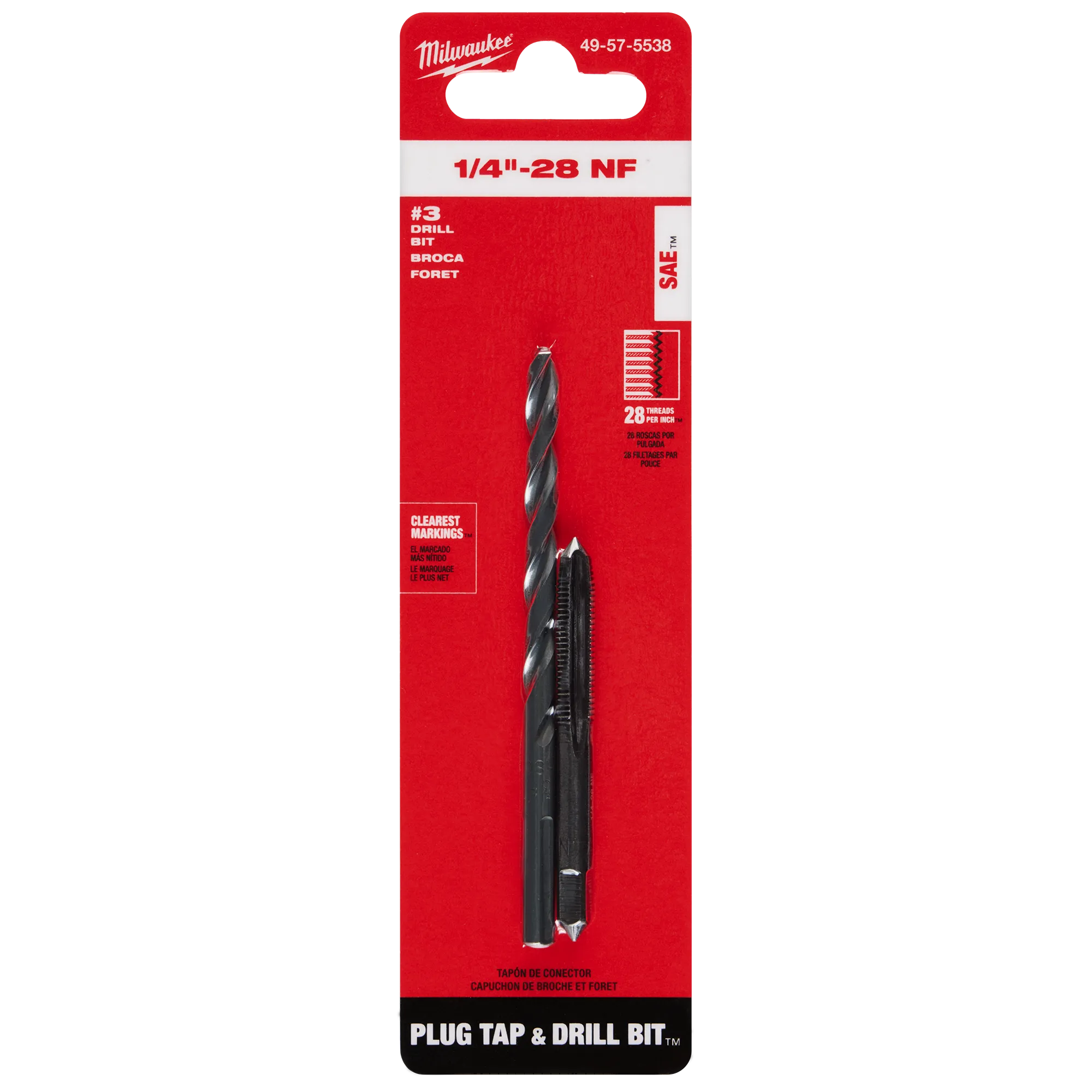 1/4"-28 NF Straight Flute Plug Tap & #3 Drill Bit in its packaging