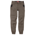 The image shows a pair of Women's GRIDIRON™ Double Knee Jogger Pants in brown. The pants feature reinforced knees, multiple pockets, and an elasticized waistband and cuffs. They are designed for durability and utility.