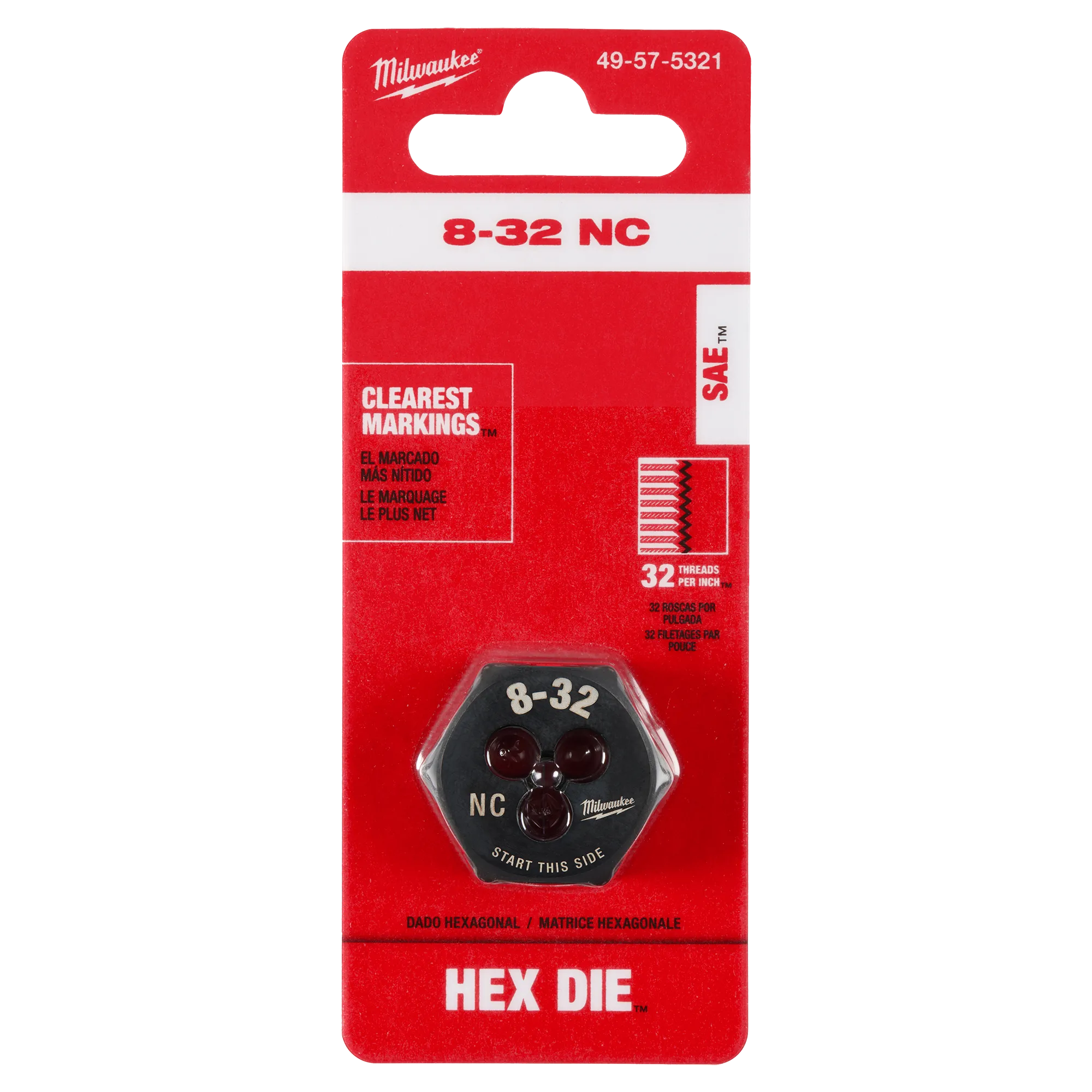 8-32 NC 1-Inch Hex Die in its packaging