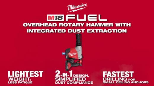 Milwaukee M18 FUEL Overhead Rotary Hammer with Integrated Dust Extraction