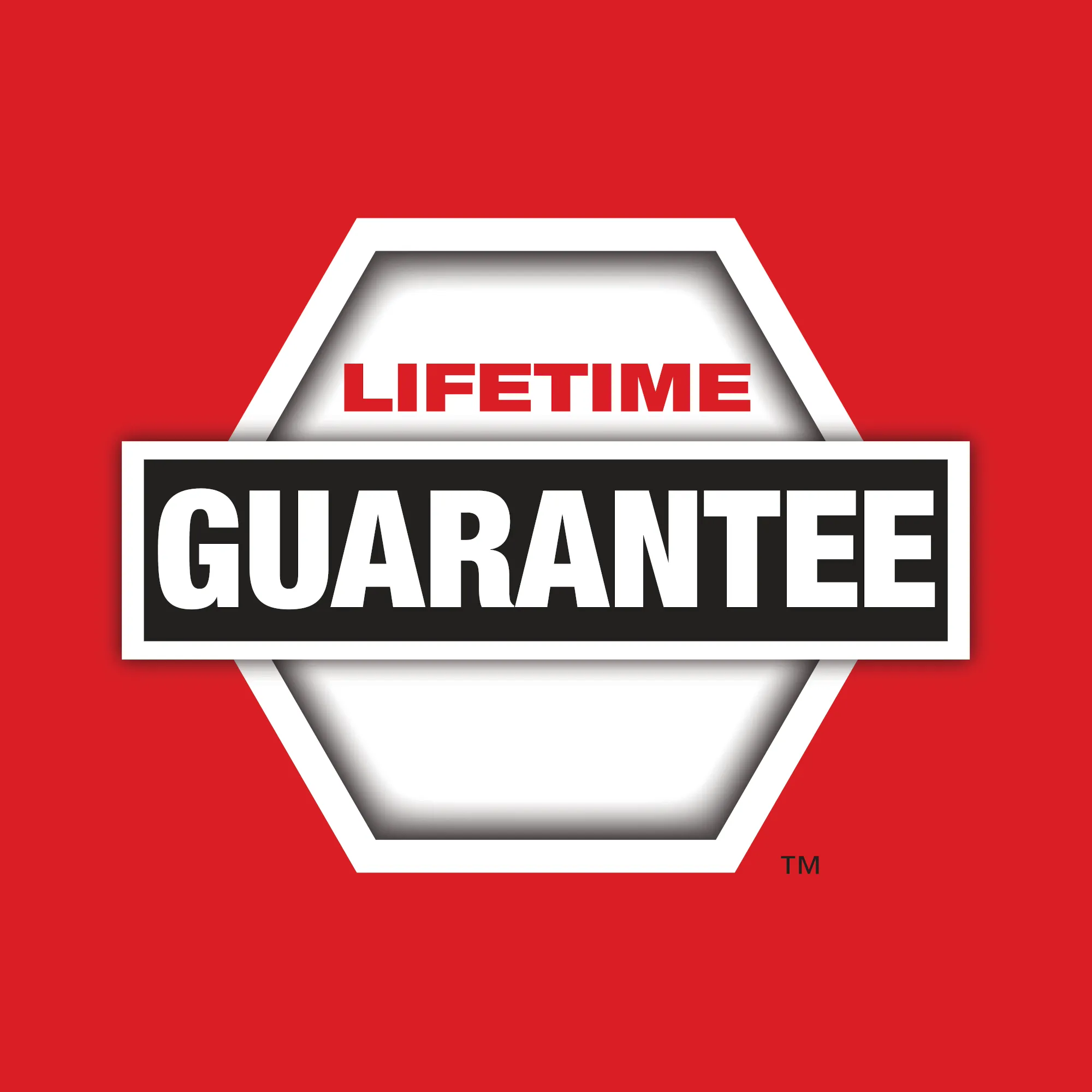 Lifetime guarantee logo on red background