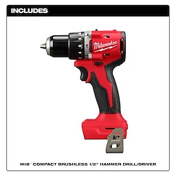 Includes one M18 Compact Brushless 1/2" Hammer Drill/Driver