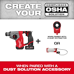 "Milwaukee tool and dust extractors shown to create an OSHA compliance solution, with text instructing to use accessories."