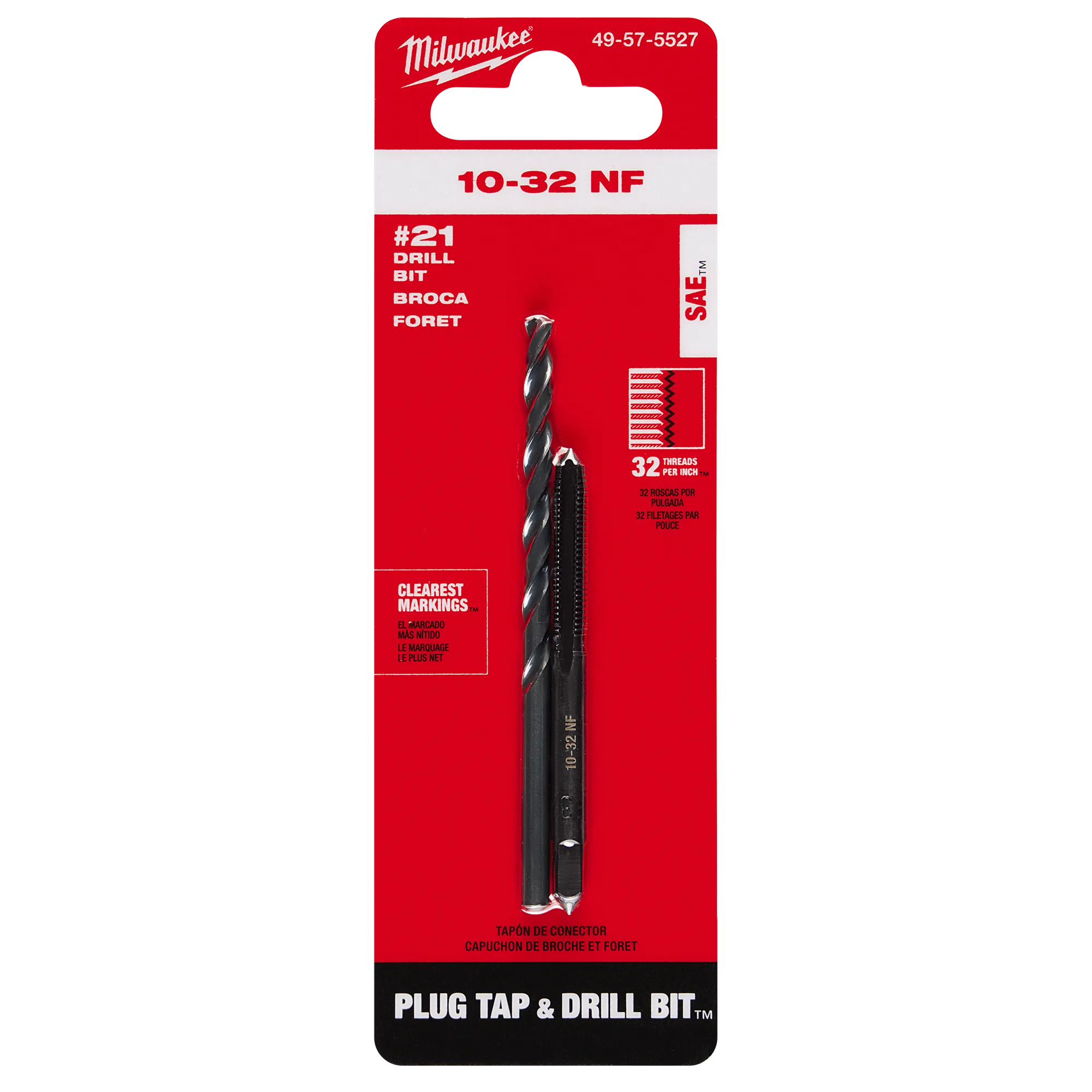 10-32 Straight Flute Plug Tap & #21 Drill Bit in its packaging