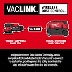 "VACLINK Wireless Dust Control with compatible power tool and dust extractor, enabling activation from tool or remote."