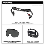 Includes image of the Milwaukee BOLT Tinted Dual Coat Lens Gasketed Eye Visor