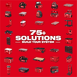 Image of the PACKOUT Modular Storage System products on a red background with the text "75+ Solutions. Build Your System."