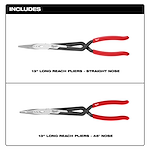 Includes (1) straight nose and (1) 45 degrees 13" long reach pliers