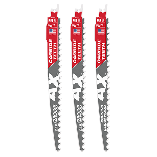 48-00-5332, 48-00-5232 - 9" 3 TPI The AX™ with Carbide Teeth for Pruning & Clean Wood SAWZALL® Blade 3PK