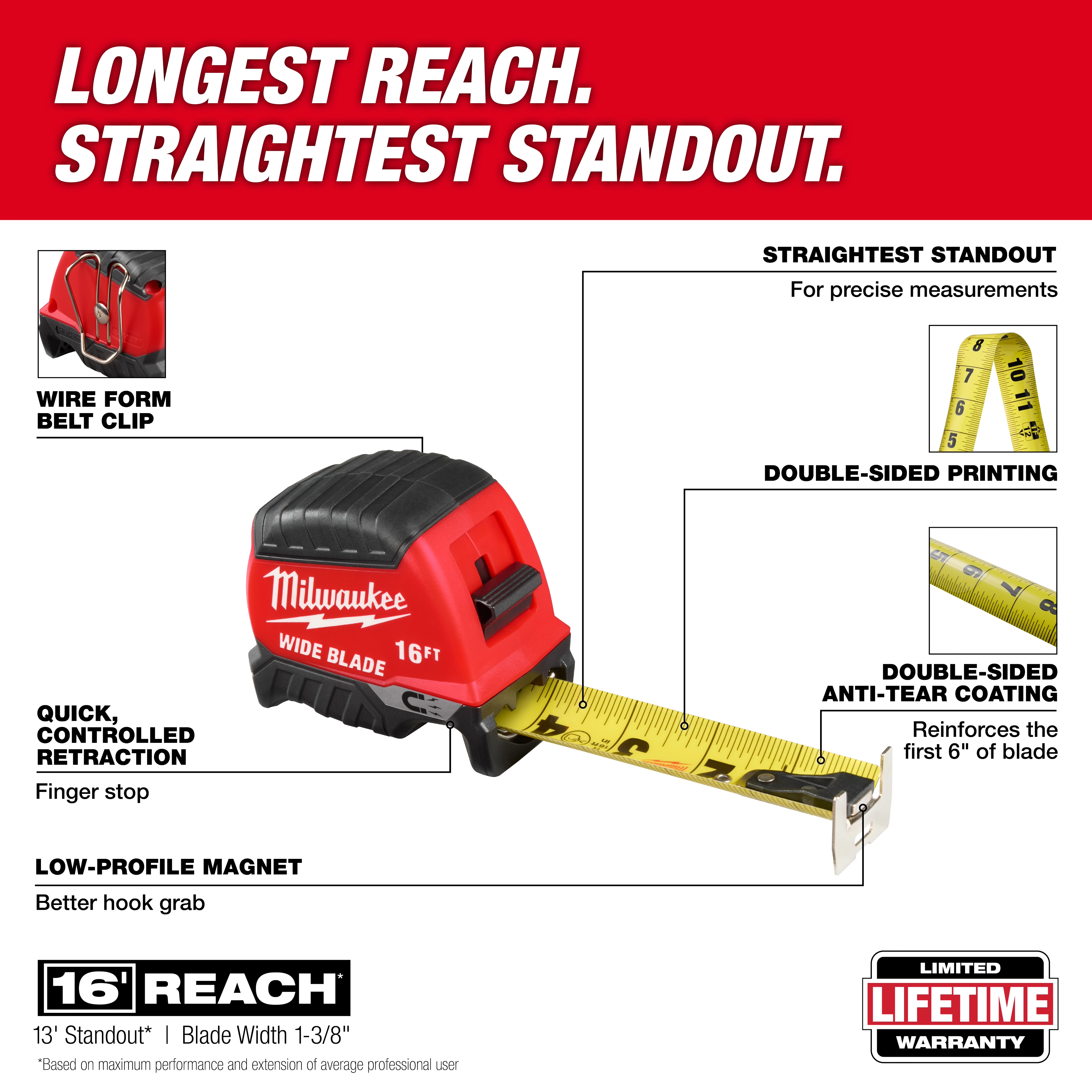 16ft Wide Blade Magnetic Tape Measure