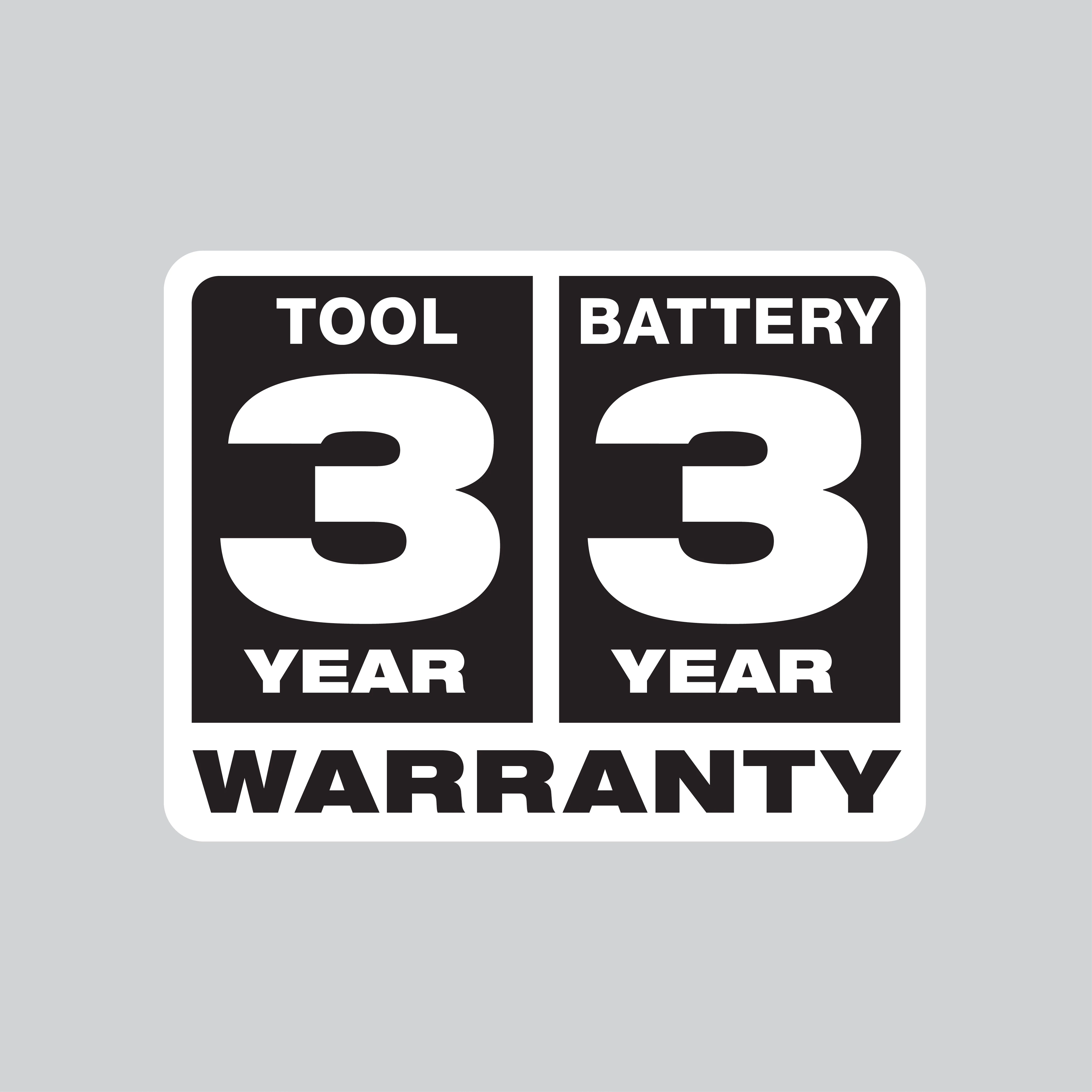 3 Year Tool & 3 Year Battery Warranty