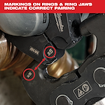 Close up image of the Milwaukee IPS Ring Jaw with the text "Markings on rings & ring jaws indicate correct pairing"