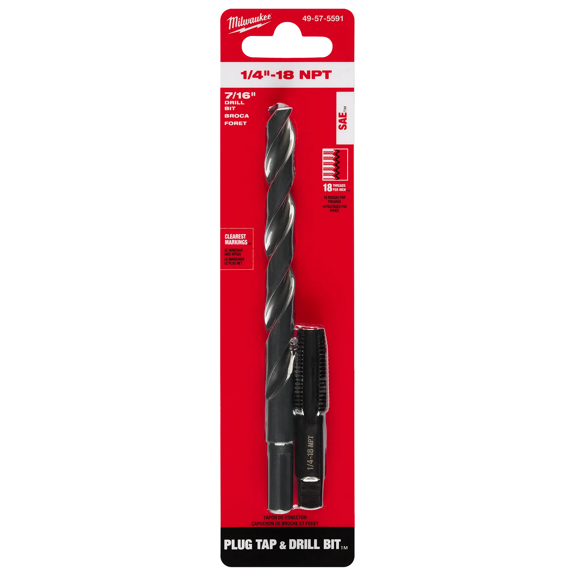 1/4"-18 NPT Straight Flute Plug Tap & 7/16" Drill Bit in its packaging