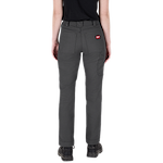 A person wearing gray Women's Work Pants with multiple pockets and a red logo on the back pocket. The person is seen from the back, showing the pants' fit. The image is titled "Women's Work Pants - Gray."