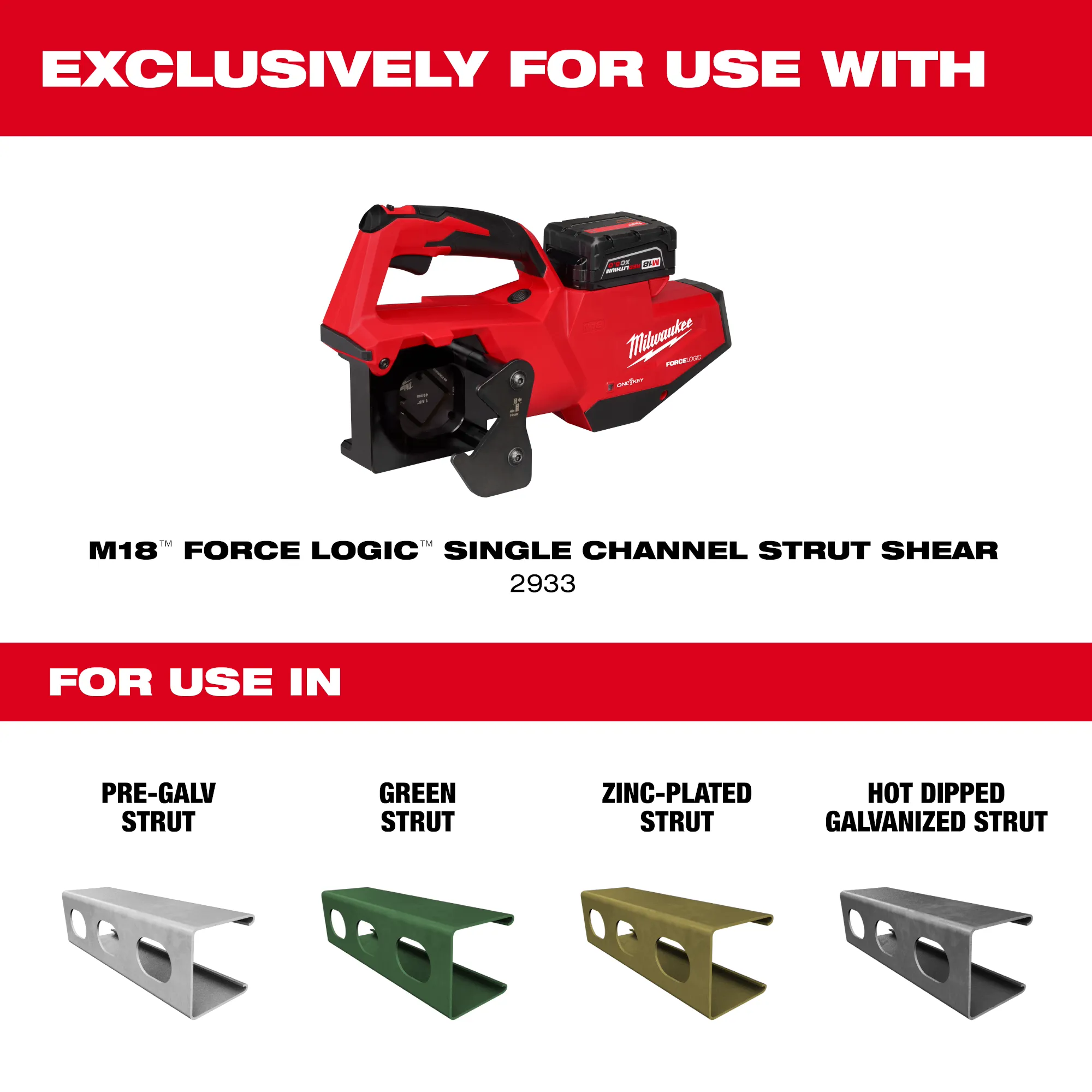 For use with the M18 FORCE LOGIC Single Channel Strut Shear