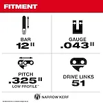 Specifications for the 12" guide bar and chain