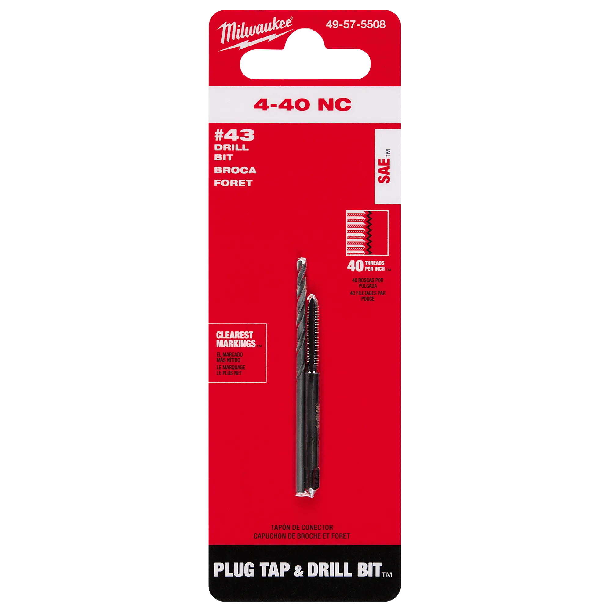 "4-40 Straight Flute Plug Tap & #43 Drill Bit in its packaging "