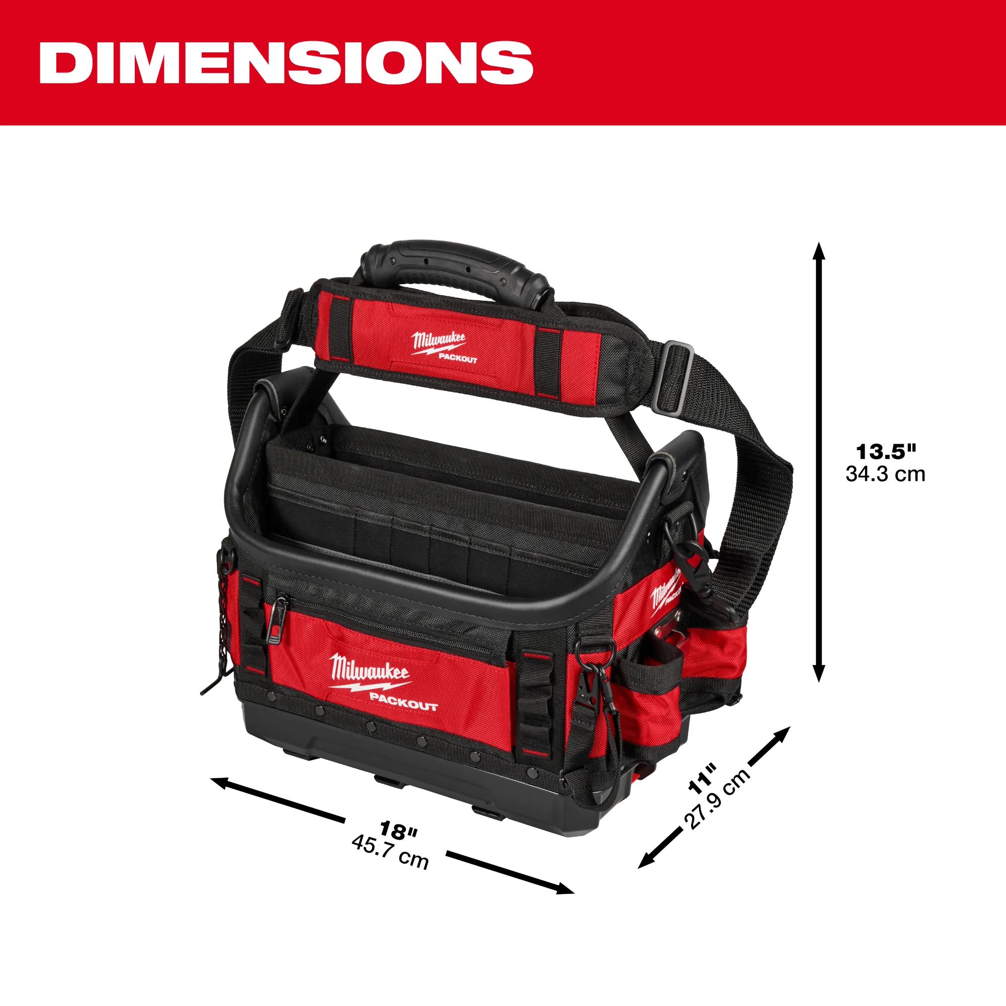 Image of the Milwaukee PACKOUT 15" Structured Tote dimensions