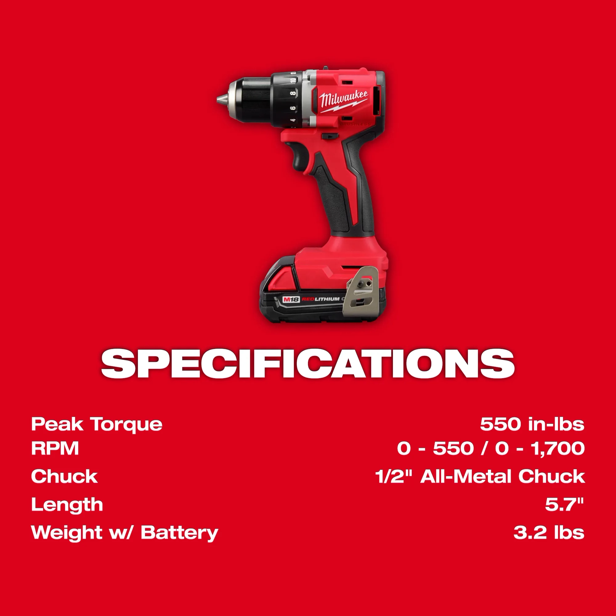 M18 Compact Brushless 1/2" Drill/Driver specifications