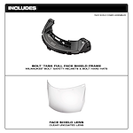 Image showing components of a face shield: a Bolt full face shield frame and a clear, uncoated face shield lens.